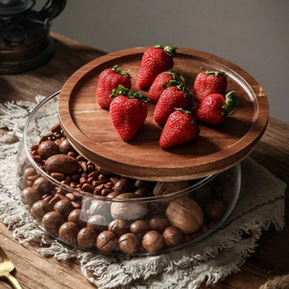 Glass Canister Set with Acacia Wood Lid for Kitchen Countertop Storage Dry Goods Snacks Pantry Organization