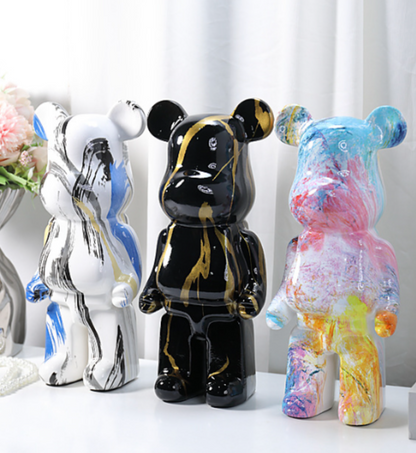 Sculpture d'ours graffiti – Figurine décorative de haute qualité en résine, 27 cm, pour bureau et salon