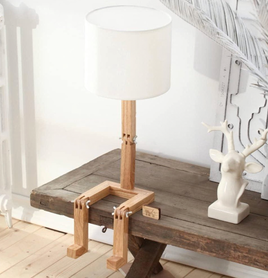 Wooden Desk Lamp with Storage Shelf 17 in Adjustable Reading Light for Nightstand Office Bedroom White Natural Wood Finish E27