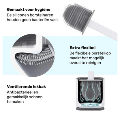 Bathroom Toilet Brush with Holder Silicone Bristles Antibacterial Floor Standing Wall Mount Non-Slip for Toilet Bowl