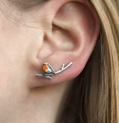 Artisan Bird Earrings in Colored Glass with Sterling Silver Hooks for Women