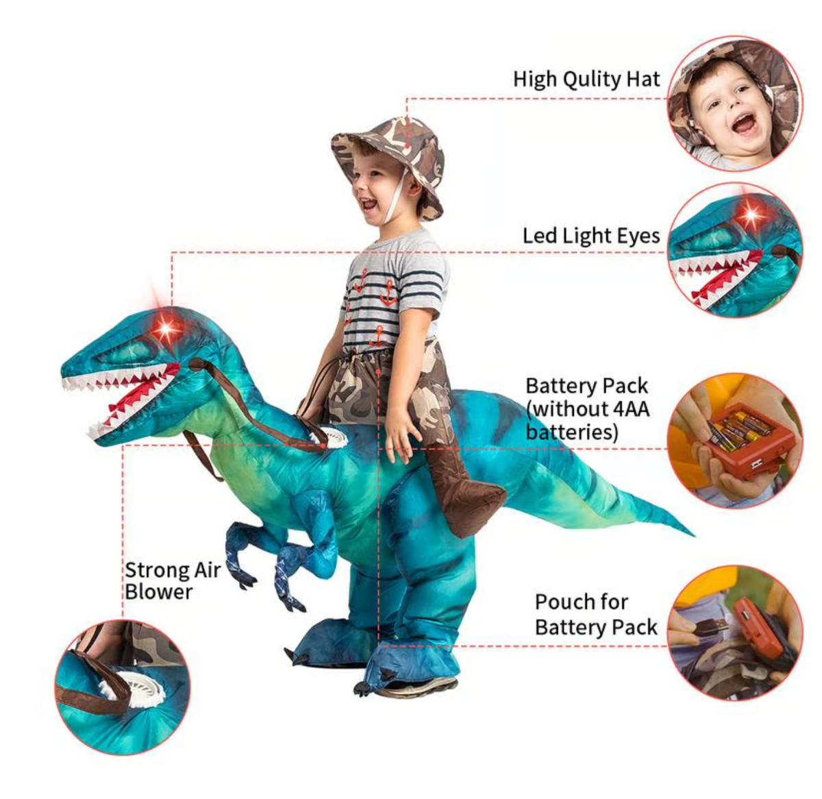 Déguisement d'Halloween pour adultes et enfants, costume de dinosaure gonflable pour hommes et femmes, costume gonflable amusant pour fête