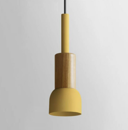 Wooden Pendant Light with Colorful Shade Scandinavian Modern Ceiling Fixture for Kitchen Dining Room Bedroom E26 Hardwired