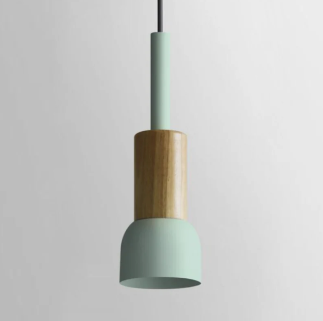 Wooden Pendant Light with Colorful Shade Scandinavian Modern Ceiling Fixture for Kitchen Dining Room Bedroom E26 Hardwired