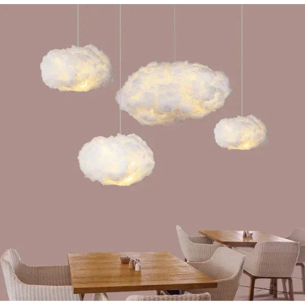 Fluffy Cloud Hanging Lamp 16-Inch White Cotton Overhead Light for Kids Room Nursery Bedroom Soft Warm Glow LED Ceiling Fixture