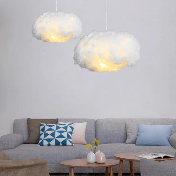 Fluffy Cloud Hanging Lamp 16-Inch White Cotton Overhead Light for Kids Room Nursery Bedroom Soft Warm Glow LED Ceiling Fixture
