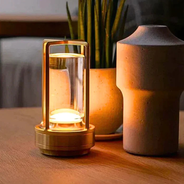 Rechargeable Diamond-Cut Accent Lamp with Touch Dimming & 8-Hour Battery for Bedroom Nightstand, Living Room Side Table