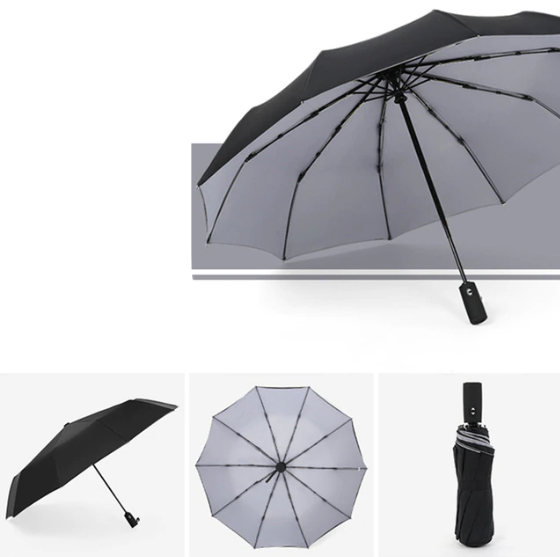 Reverse-Close Inverted Umbrella with Auto-Open Button – Wind-Resistant Double-Layer Canopy for Storm Protection – Hands-Free C-Handle