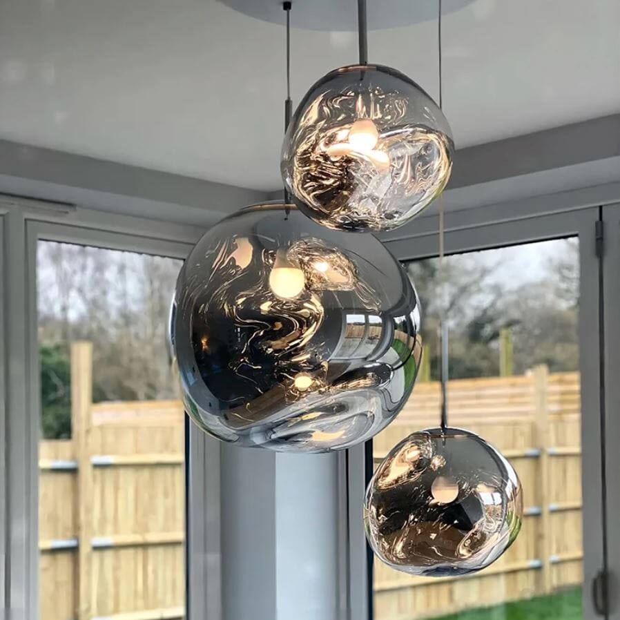 Reflective Globe Hanging Light Fixture Adjustable Height E27 Socket for Kitchens Dining Rooms | Modern Orb Ceiling Lamp Chrome Gold Glass