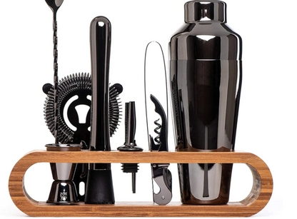 Stainless Steel Bartender Tool Kit 10-Piece Set with Shaker Jigger Strainer for Home Mixology Cocktail Station Bar Accessories Professional