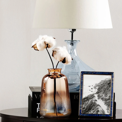 Rose Gold Glass Flower Vase with Color Fade Effect for Home Decor, Dining Table, Living Room & Office