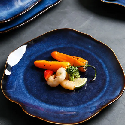 Handcrafted Bone China Dinnerware Set 4-Piece Collection Artisan Ceramic Plates Microwave Dishwasher Safe for Dining Room Kitchen