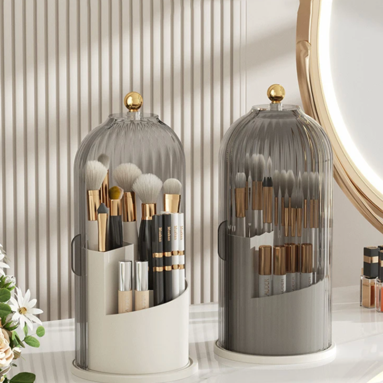 Spin-Top Makeup Storage Tower Clear 360° Holder 11 in Tall for Bathroom Vanity Countertop Beauty Products Lipstick Skincare Perfume Brush Or