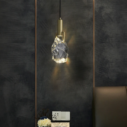 Hanging Fixture with Polished Copper & Faceted Glass Shade for Dining Room, Kitchen Island, Entryway