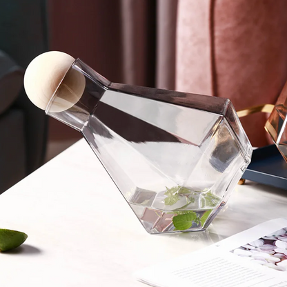 Geometric Glass Pitcher and Tumbler Set for Cocktails, Water & Juice – 5-Piece Beverage Serving Collection with Wooden Stopper