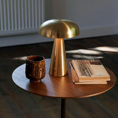 Rechargeable Mushroom LED Desk Lamp with Touch Control – 8 in Cordless Metal Nightlight – 3 Lighting Modes Warm Neutral Cool for Bedroom Off