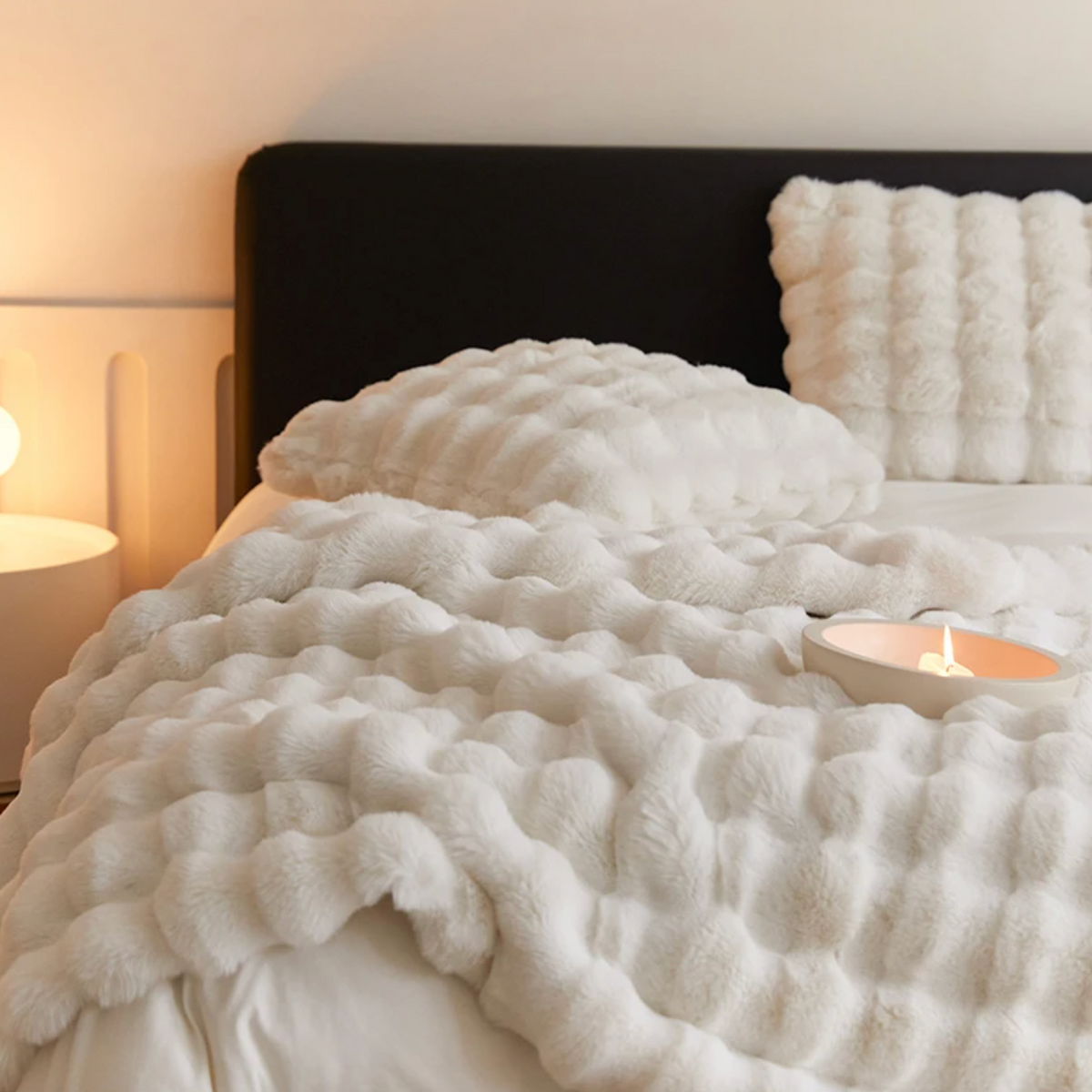 Plush Faux Fur Throw Blanket 63x79 Inches Soft Oversized Lap Coverlet for Sofa Bed Couch Lounge Chair Reading Nook Winter Warmth Home Accent