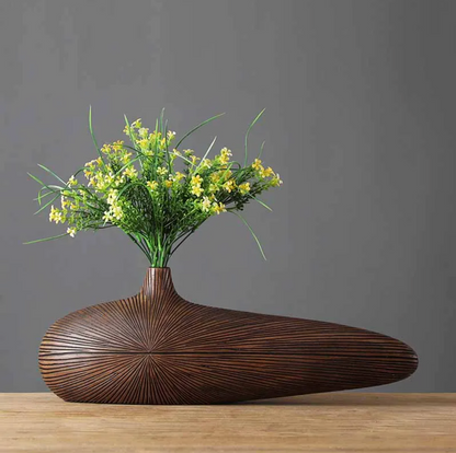 Handcrafted Desert-Inspired Elongated Decorative Bowl with Wood-Grain Texture for Modern Home Decor