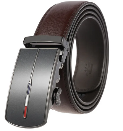 Ratchet Belt for Men 1.4 In Wide Genuine Cowhide Leather Automatic Buckle No Hole Adjustable Dress Belt for Office Business Formal Suits