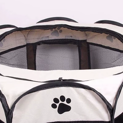 Collapsible Octagonal Dog Pen Steel Frame 45 in Gray Brown Puppy Containment for Home Garden Travel Cat Crate Mesh Visibility Easy Setup