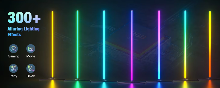 RGB Corner Lamp with App Control and Music Sync for Living Room Bedroom Gaming Setup Aluminum Standing Light with 210 Modes