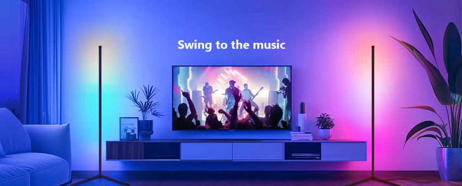 RGB Corner Lamp with App Control and Music Sync for Living Room Bedroom Gaming Setup Aluminum Standing Light with 210 Modes