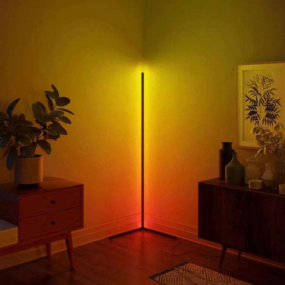 RGB Corner Lamp with App Control and Music Sync for Living Room Bedroom Gaming Setup Aluminum Standing Light with 210 Modes