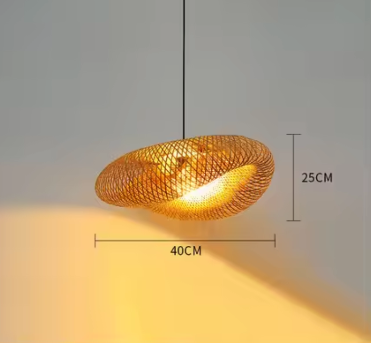 Woven Rattan Dome Ceiling Fixture 31.5-Inch Natural Finish Ambient Overhead Light E27 Socket for Dining Kitchen Island Living Room Scandinav