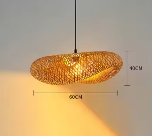 Woven Rattan Dome Ceiling Fixture 31.5-Inch Natural Finish Ambient Overhead Light E27 Socket for Dining Kitchen Island Living Room Scandinav