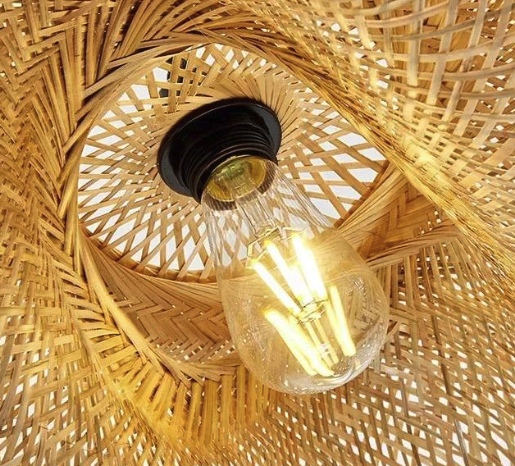 Woven Rattan Dome Ceiling Fixture 31.5-Inch Natural Finish Ambient Overhead Light E27 Socket for Dining Kitchen Island Living Room Scandinav