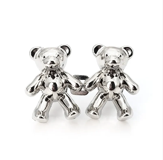 Adjustable Waist Clip Pin with Bear Design for Jeans Dresses Pants Quick Cinch No-Sew Removable Clothing Fastener Alloy