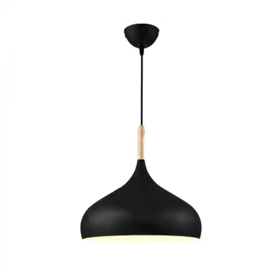 E27 Dome Pendant Fixture with Wood Trim – Adjustable Height Hanging Light for Kitchen Island, Dining Table, Bedroom – Minimalist Nordic-Insp