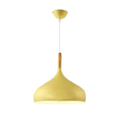 E27 Dome Pendant Fixture with Wood Trim – Adjustable Height Hanging Light for Kitchen Island, Dining Table, Bedroom – Minimalist Nordic-Insp