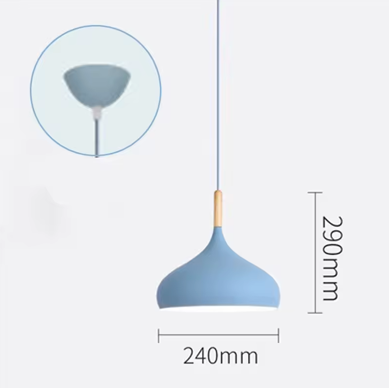 E27 Dome Pendant Fixture with Wood Trim – Adjustable Height Hanging Light for Kitchen Island, Dining Table, Bedroom – Minimalist Nordic-Insp
