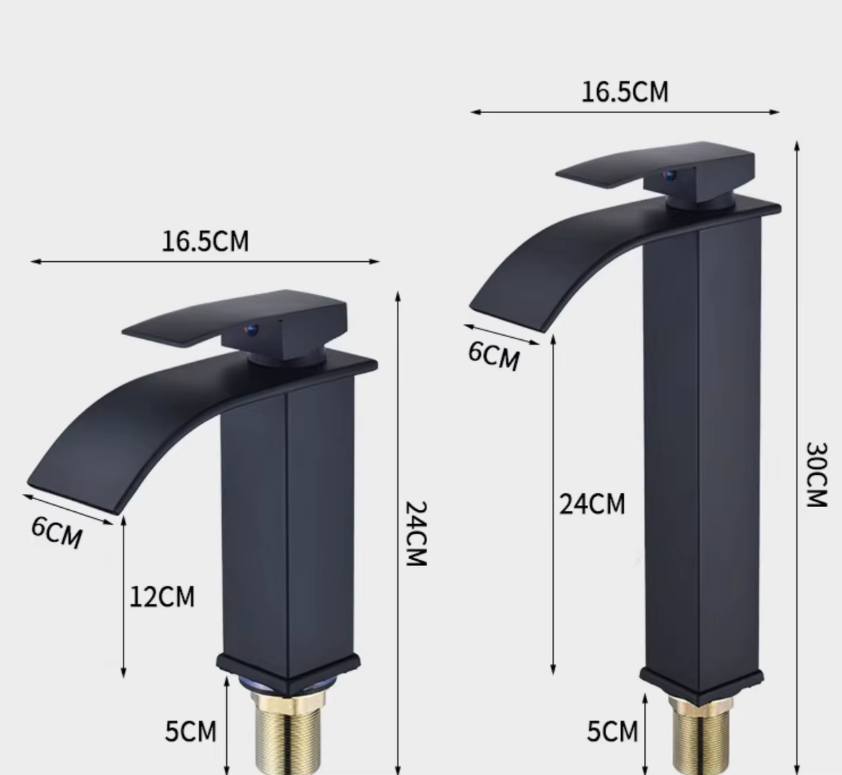 Single-Handle Basin Faucet Stainless Steel Waterfall Spout Deck Mount Bathroom Sink Mixer Tap Hot Cold Modern Vanity Counter Install