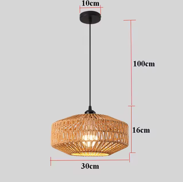Woven Rattan Hanging Light with E27 Socket in Brown for Kitchen Island & Dining Table | Handcrafted Open-Weave Ceiling Fixture
