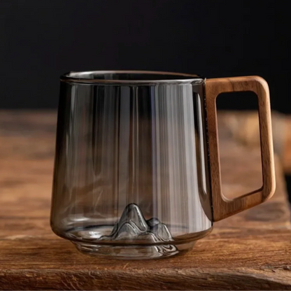 Alpine-Inspired Clear Glass Coffee Mug with Wooden Handle for Tea, Coffee & Hot Beverages | Borosilicate Heat-Resistant Drinkware for Home,