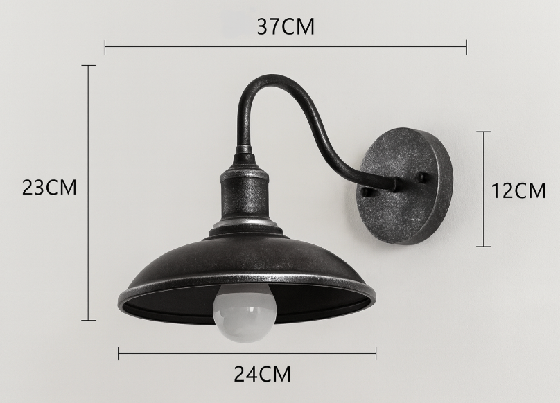 Exterior Iron Sconce Fixture 15 in Black Downlight Bowl Shade for Front Door Patio Walkway Farmhouse Vintage
