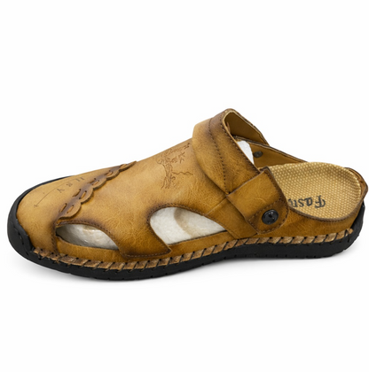 Men's Open-Toe Leather Sandals – Handcrafted, Rubber Sole, Round Toe for Summer Travel & Casual Wear – Sizes US 6.5-13