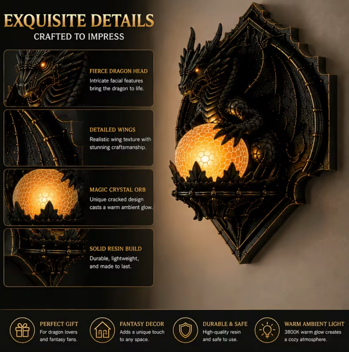 Drakonis™ – Dragon Orb Wall Lamp