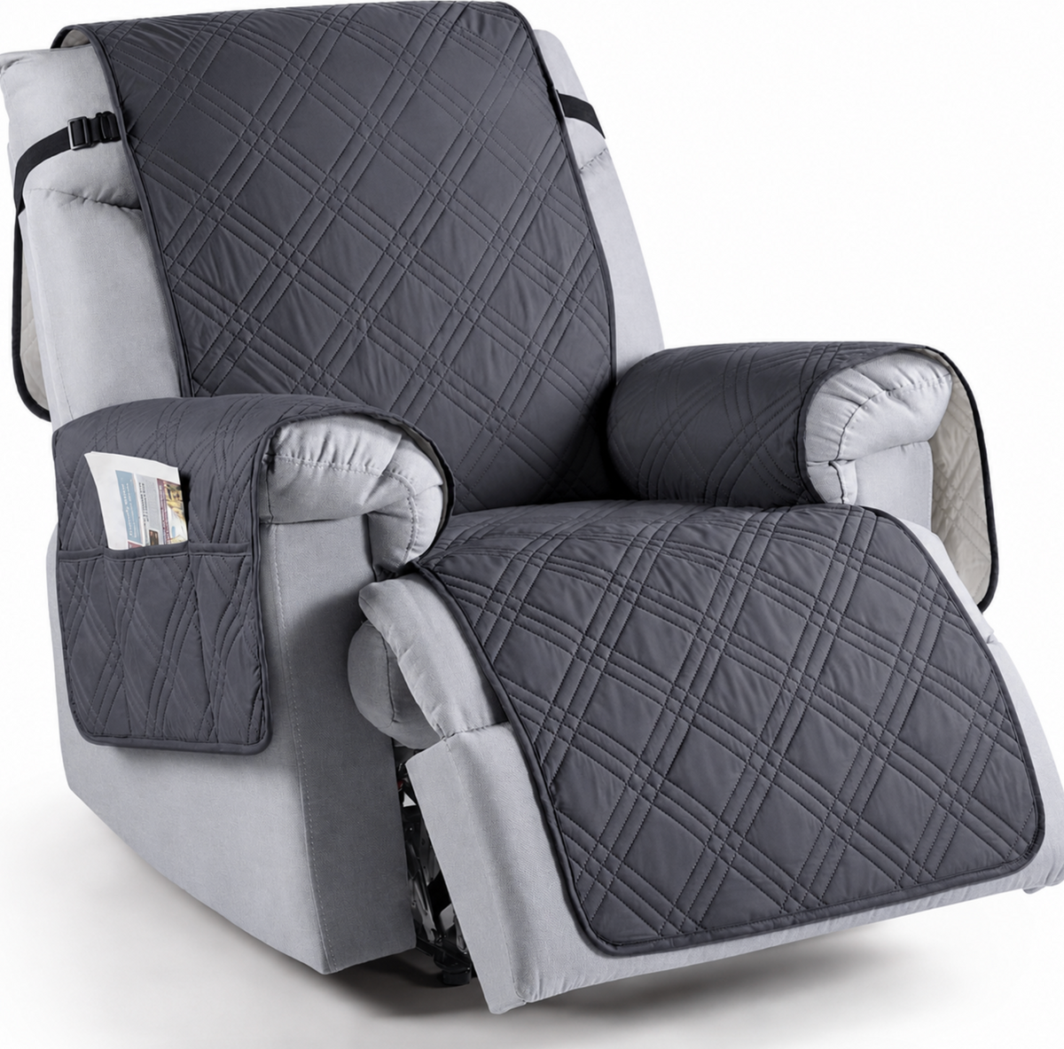 Recliner Protector with Waterproof Layers, Side Pockets & Non-Slip Grip for Pets, Spills & Family Use