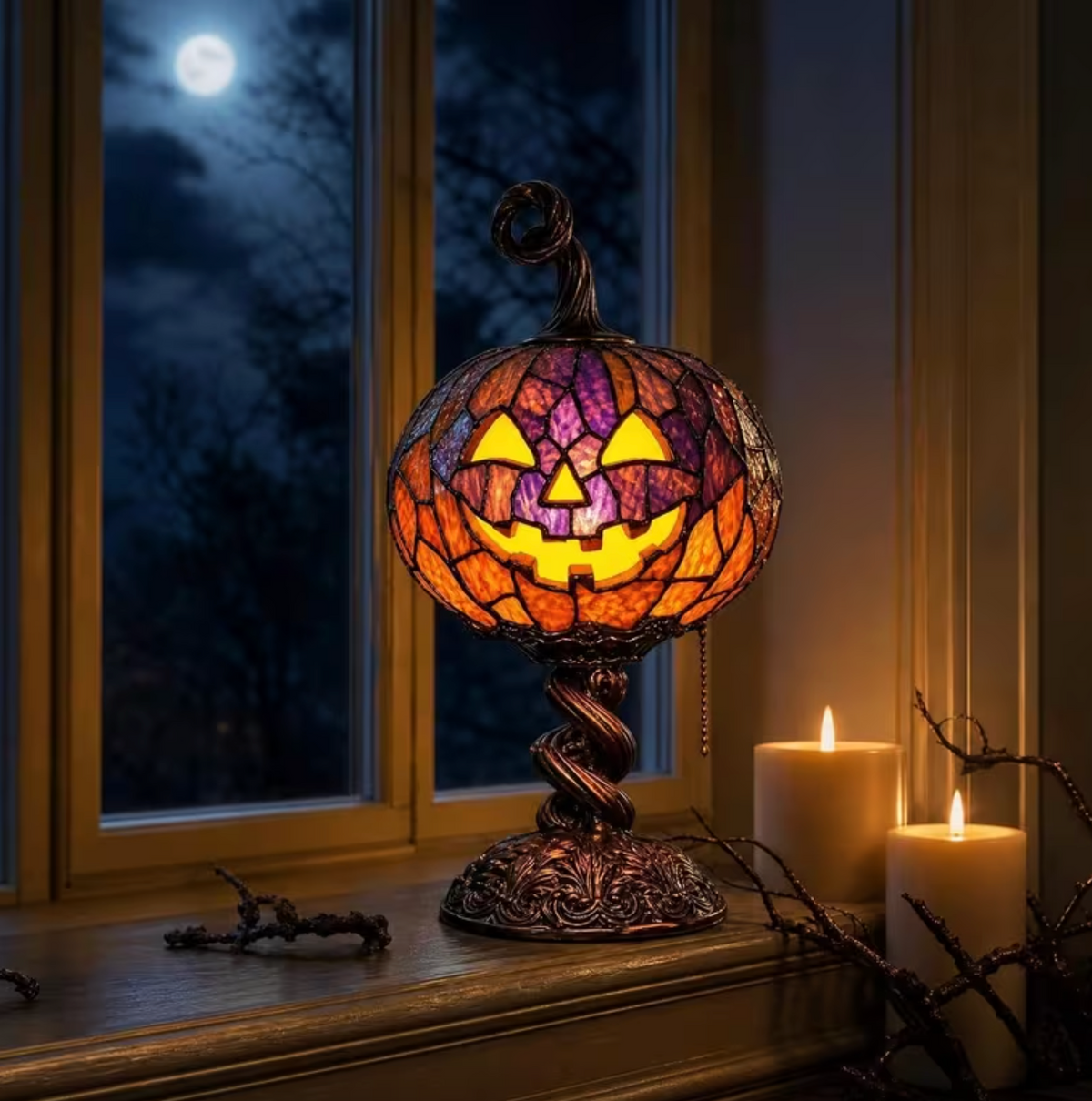 PumpkinGlow™ – Stained Glass Pumpkin Lamp