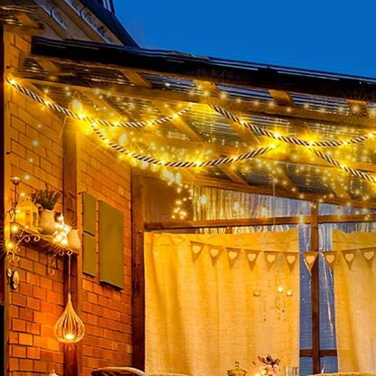 Solar-Powered LED Rope Light with Hemp Design 16.4 ft Waterproof Outdoor String Lights for Patio Garden Deck Yard Party Decor Dusk-to-Dawn S
