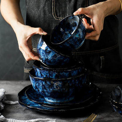 Service de vaisselle en céramique, ensemble de 10 pièces au motif bleu céleste pour dîners de famille, repas décontractés, réceptions formelles, indispensable de cuisine