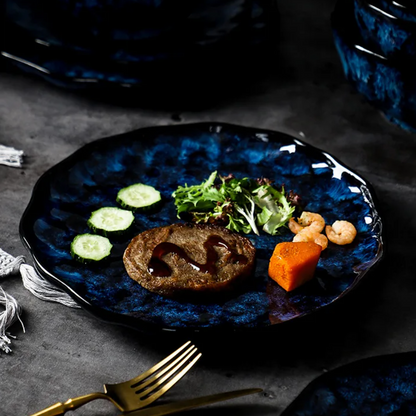 Service de vaisselle en céramique, ensemble de 10 pièces au motif bleu céleste pour dîners de famille, repas décontractés, réceptions formelles, indispensable de cuisine