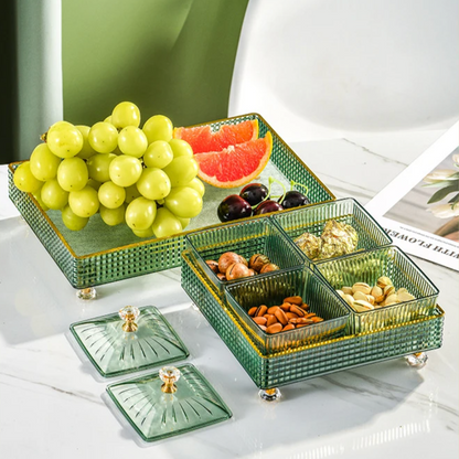 Plateau de service divisé avec compartiments pour apéritifs, bonbons, noix, fruits secs, fêtes de fin d'année, réceptions à domicile, plat polyvalent