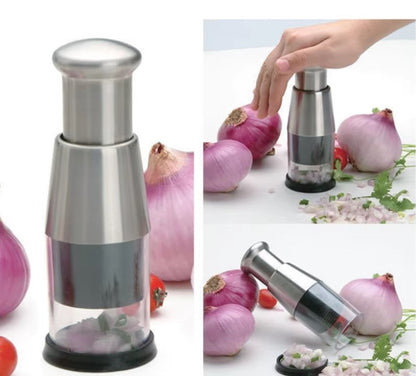 Press-Action Veggie Dicer with Enclosed Container for Onions, Garlic & More | Safe, Tear-Free Meal Prep Tool for Home Cooks & Busy Families