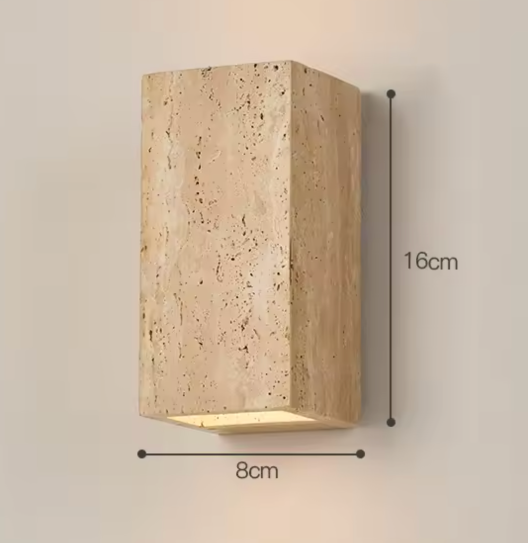 Applique murale en travertin naturel | Design minimaliste avec éclairage bidirectionnel pour ambiance intérieure et extérieure