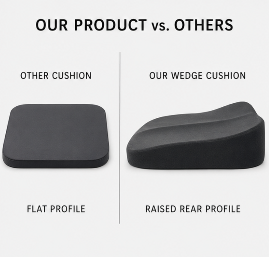 Wedge Car Seat Cushion with Memory Foam for Better Driving Visibility and Posture Support