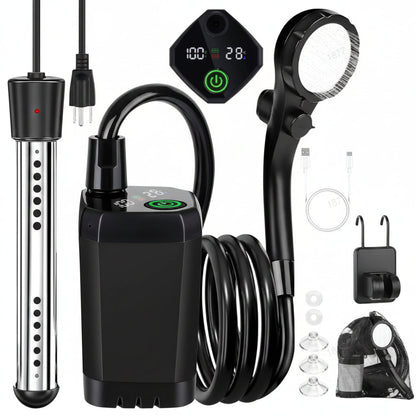 AQUAFLOWX – Portable Camping Shower Pump with Digital Display